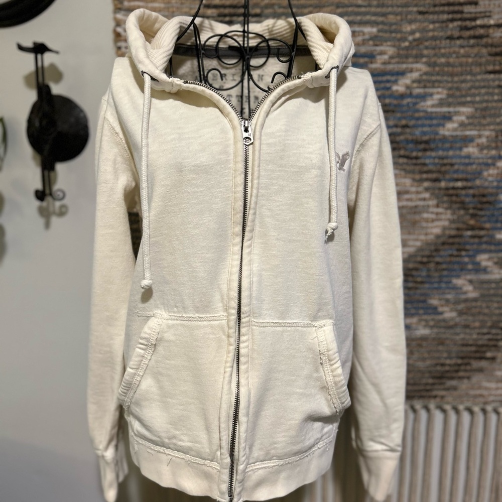 American Eagle Women's Cream Hoodie Jacket